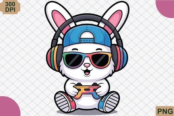 Download Cute Gamer Bunny with Controller PNG - Premium Resources