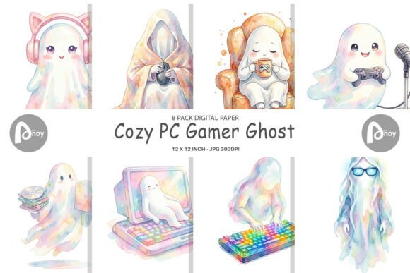 Download Watercolor Gamer Ghost Digital Paper - Premium Resources