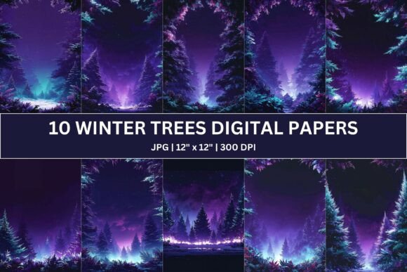 Download 10 Purple Winter Trees Digital Paper - Premium Resources
