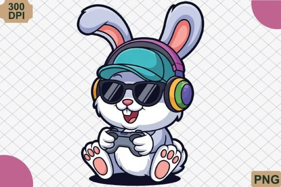 Download Cute Gamer Bunny with Controller PNG - Premium Bundle