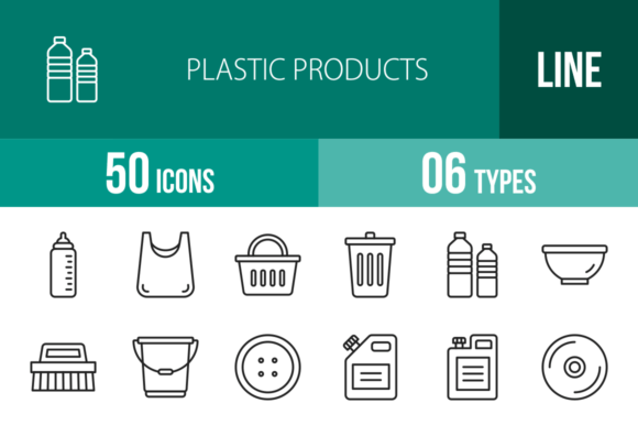 Download 50 Plastic Products Line Icons - Plastic Collection
