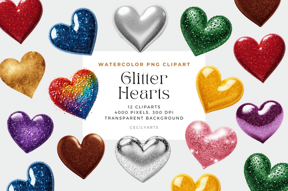 Download Colorful Glitter Hearts - Heart Collection